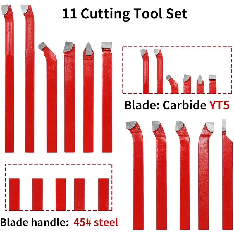 SENDUO Store 11 Pc 5/16" Carbide Tip Tipped Cutter Tool Bit Cutting Set for Metal, Suitable for Ordinary and CNC Lathe - Image 3